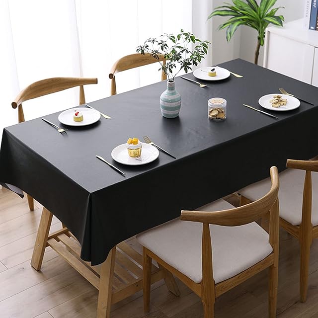 Newthinking PVC Table Cloth, Wipe Clean Plastic Tablecloth PVC Waterproof, 135x180cm Square Wipeable Table Cloth Protector for Kitchen Picnic Outdoor Indoor, Black