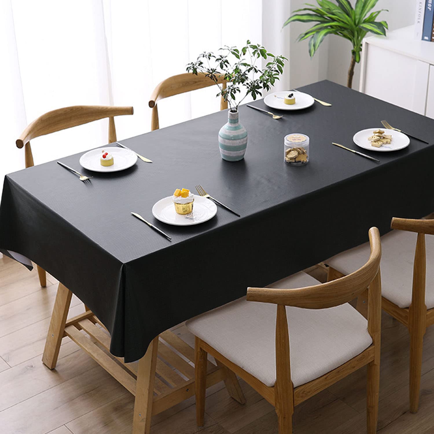 Newthinking PVC Table Cloth Wipe Clean Tablecloth Plastic Waterproof Table Protector, Rectangular Wipeable Tablecloths for Kitchen Picnic Outdoor Indoor - Black, 78x54in/198x137cm