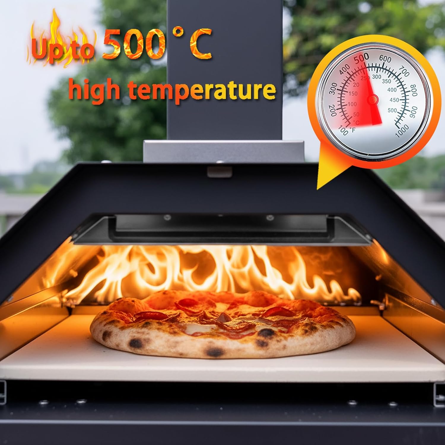 Outdoor Pizza Oven, Wood Pellet Pizza Ovens with Pizza Stone 11", Outside Portable Pizza Stove, Tabletop Pizza Oven for Backyard, Camping, Patio, black