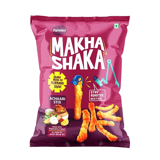 Farmley Makha Shaka Achari Stix Farmley Pillow Pouch 33 g I Healthy Snacks | Namkeen Snacks I Puffed Snacks | Roasted in Olive Oil - 33 g