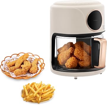 1200W Glass Air Fryer, 3.81QT Cylinder Air Fryer with 360Viewable Basket, Adjustable Temp 176F-392F & 60 Min Timer, Digital Air Fryer w/8 Presets, Oil-Free Cooker for Family Kitchen,Healthy Cooking