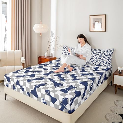 Miniatura 7 de Erosebridal Juego de sábanas de ajedrez internacional, tamaño individual, juego de ropa de cama de ajedrez para niños, adolescentes y adultos, juego