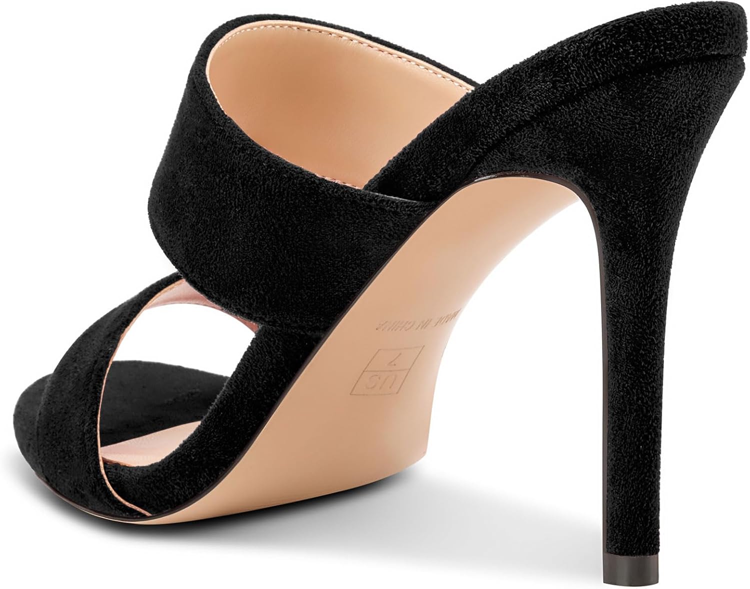 NobleOnly Womens Round Open Toe Heeled Sandals Two Strap Stiletto High Heel Sandals Backless Dress Slip-on Mules Sandals 3.9 Inches Heels - Image 5