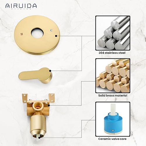 Vista 58 de Airuida Kit de moldura de válvula de mango de ducha redondo de una sola función, válvulas de ducha de montaje en pared, grifo de latón, válvula
