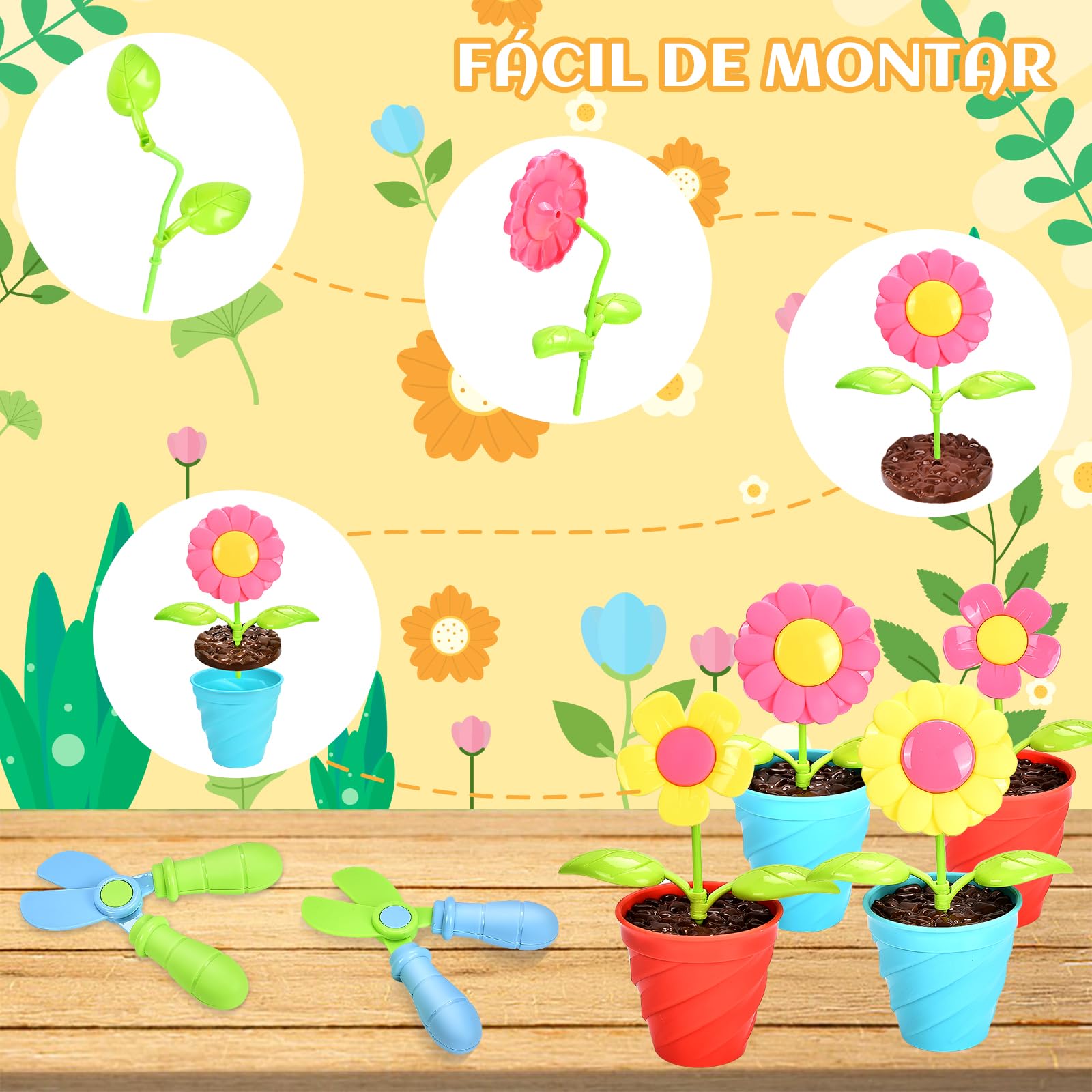 Aragallant 28 Piezas Herramientas Jardineria para Niños, Kit Jardineria Niños con Pala Regadera Rastrillo Macetas, Juguetes Playa Juegos Exterior Jardin para Niñas Niños 3+ Años