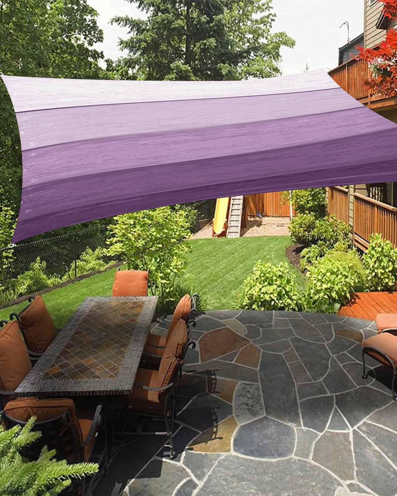 Purple Farmhouse Sun Sail Shades Rectangle Canopy,Sunlight Block Heavy Duty Curved Backyard Shade Cover,Waterproof Sun Shades for Patios Garden Outdoor,6.5'x10' Vintage Woodgrain Minimalist Stripes