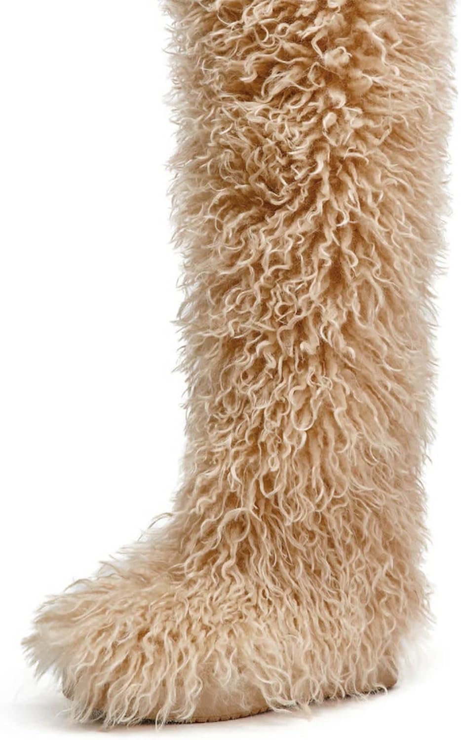 ZJGZF Faux Fur Boots for Women Fuzzy Fluffy Furry Boots Winter Snow Boot Tall Cute Comfort Warm Shoes Soft Wide Calf Knee High Boot
