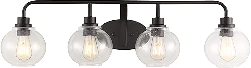 Eyely EYL7529A Perry - Lámpara LED rústica de 36 pulgadas con 4 luces de hierro y vidrio sembrado, para entrada, vestíbulo, baño, pasillo,