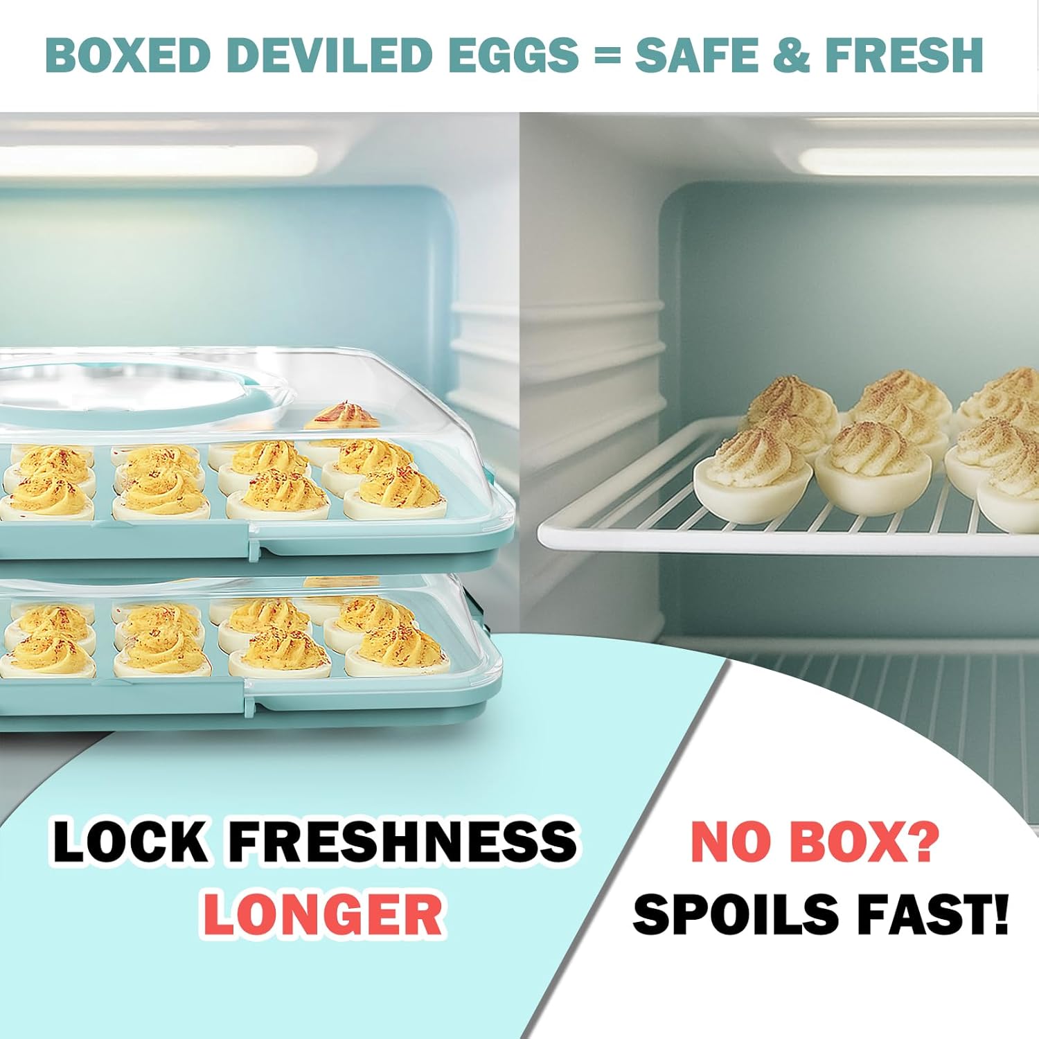 Deviled Egg Containers with Lid - Reusable Platter 2 Pack 48 Count Storage Tray with Handle for Potlucks, Tea Parties, Party, Thanksgiving, Picnics, Refrigerator, Christmas, Easter, Brunches (Blue)