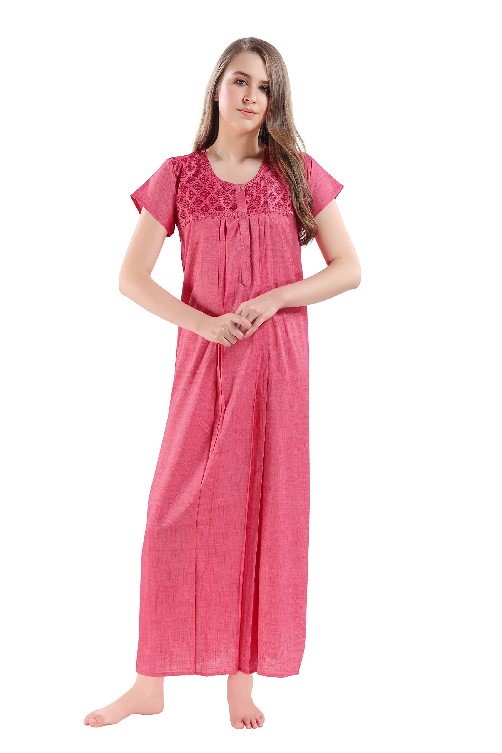 AV2 Women Cotton Blend Solid Maternity Feeding Maxi Maternity Nighty 7199