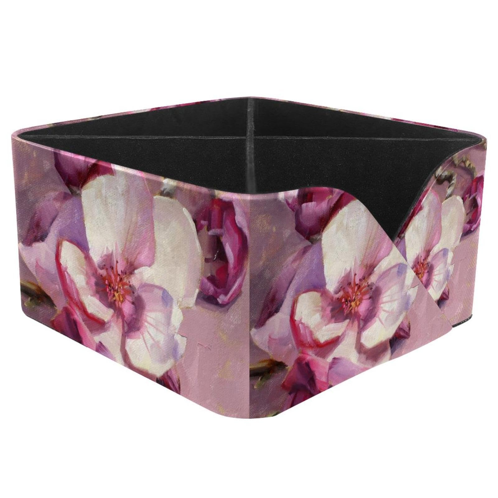 KengjuTesu Magnolia Blossom Desktop Organizer Pen Holder, Rectangular Pencil Cup for Office, Study and Makeup Stations