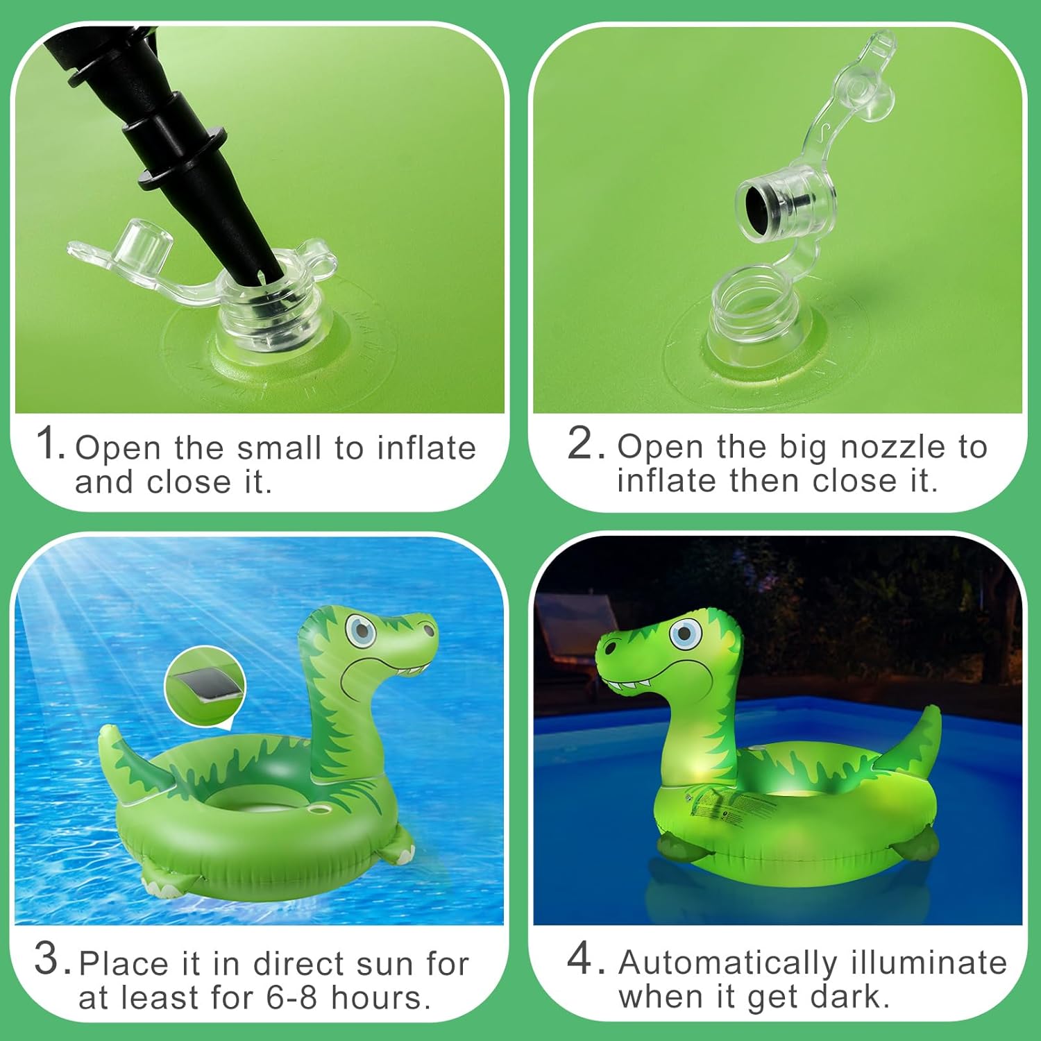 Inflatable Pool Floats Adult with Solar LED Light Up Dinosaur Adult Pool Floating Tube 43/85 inch Large Pool Floats for Adults Raft Lounge, Solar Pool Floaties for Lake