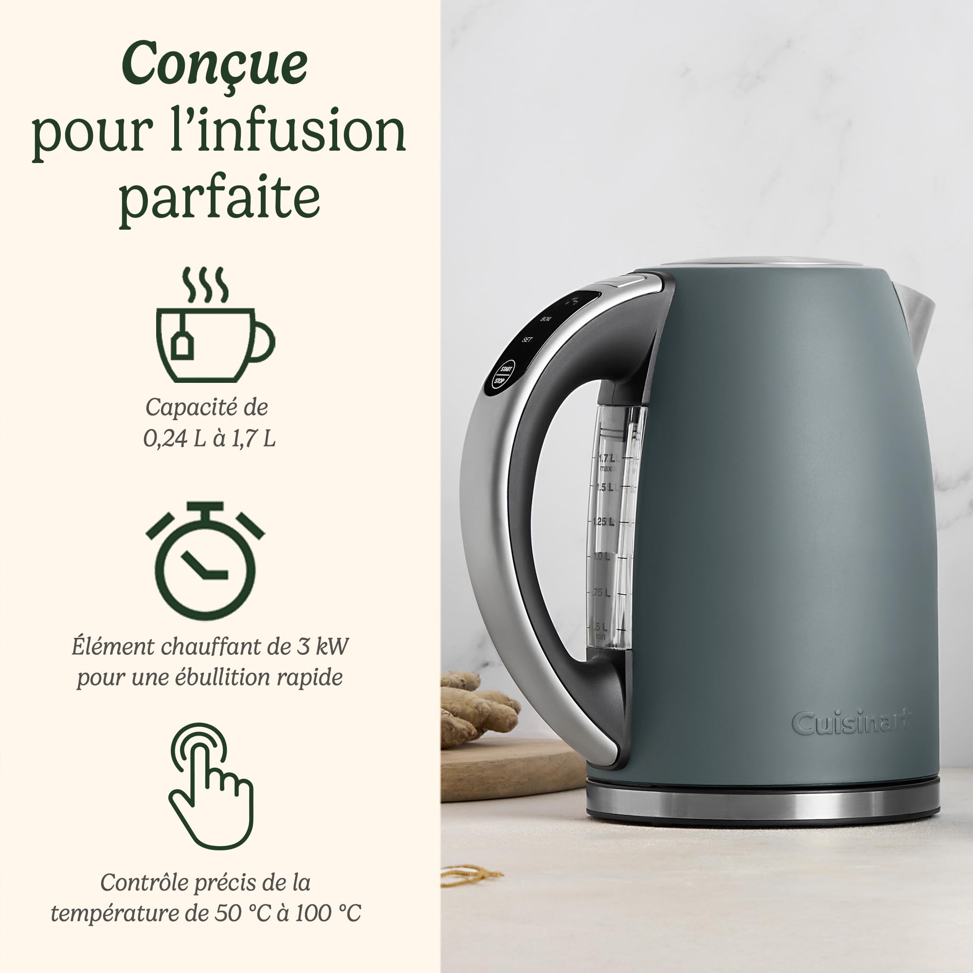 Cuisinart Bouilloire électrique SmartElite 1,7 L Denim | Température Réglable 50–100 °C | Écran Numérique | Ébullition Rapide 3 kW | Filtre Anticalcaire Lavable | Bec Verseur