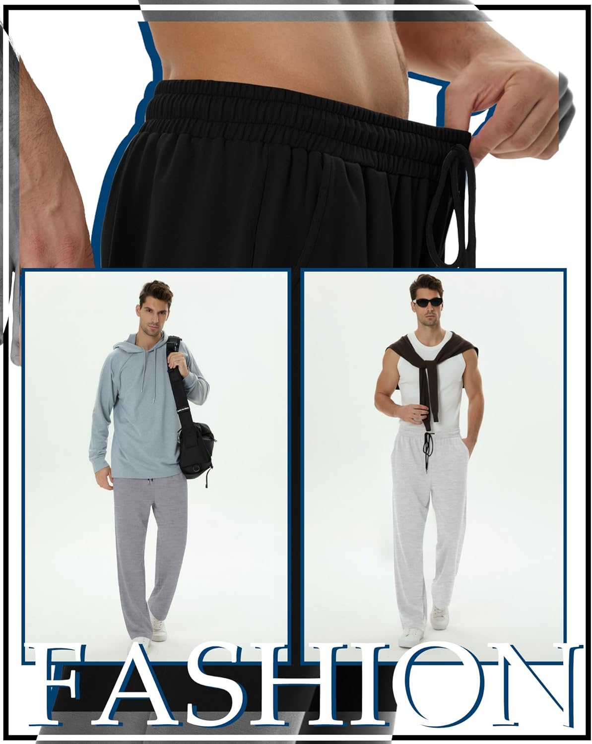 4 Pack Men's Sweatpants Open Bottom with Pockets Drawstring Athletic Lounge Joggers Baggy Workout Pants - Image 2