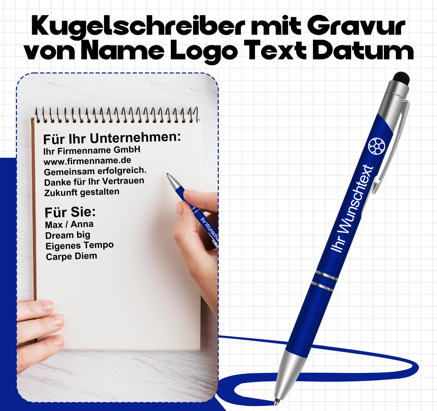 100 Stück Personalisierte Kugelschreiber mit Gravur (Name & Wunschtext),Kugelschreiber mit logo Touchpen für Smartphone&Tablet, Ideales Abschiedsgeschenk für Lehrer, Kollegen oder Ruhestand