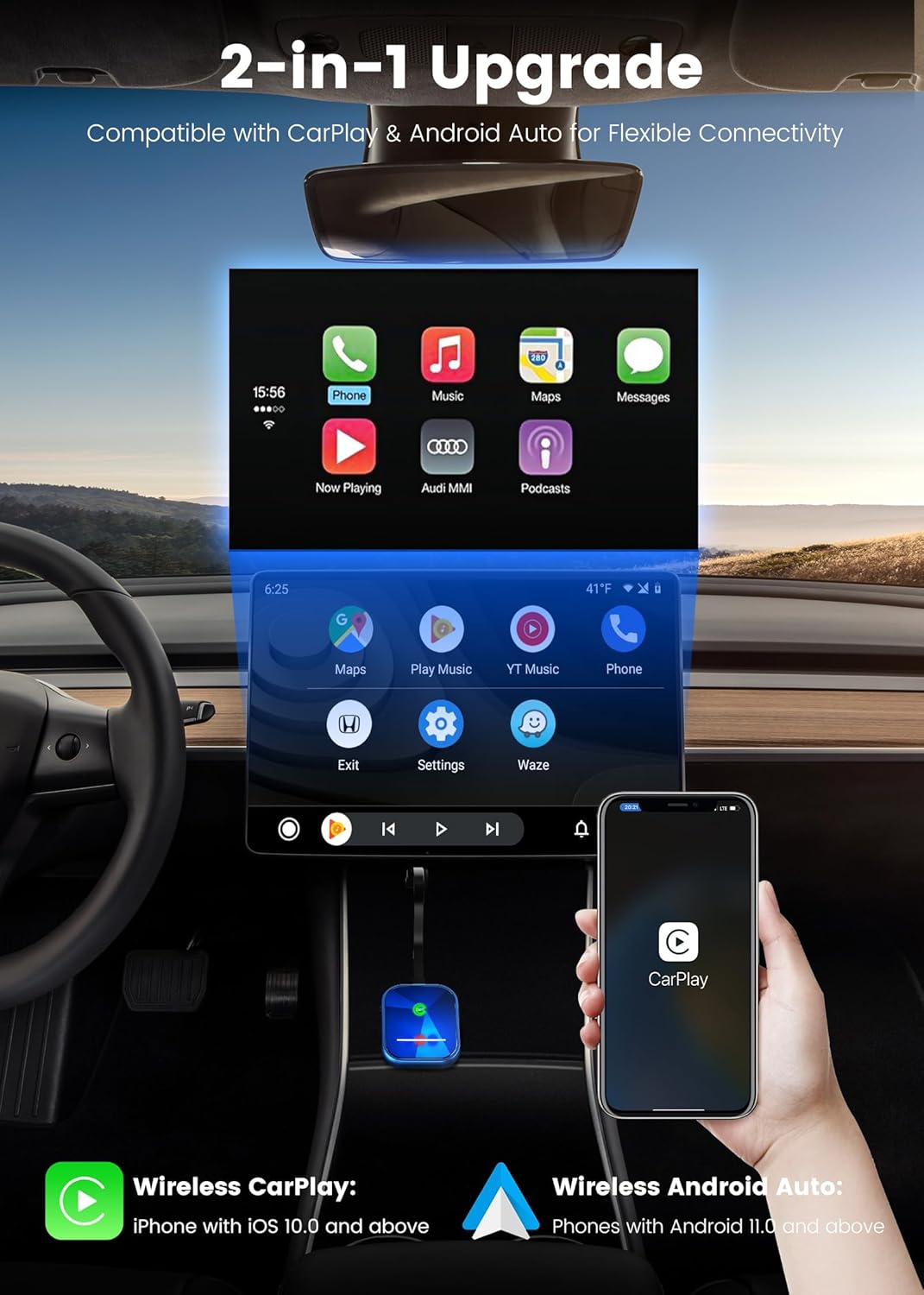 2-in-1 Wireless CarPlay & Android Auto Adapter – Plug & Play thumbnail 3