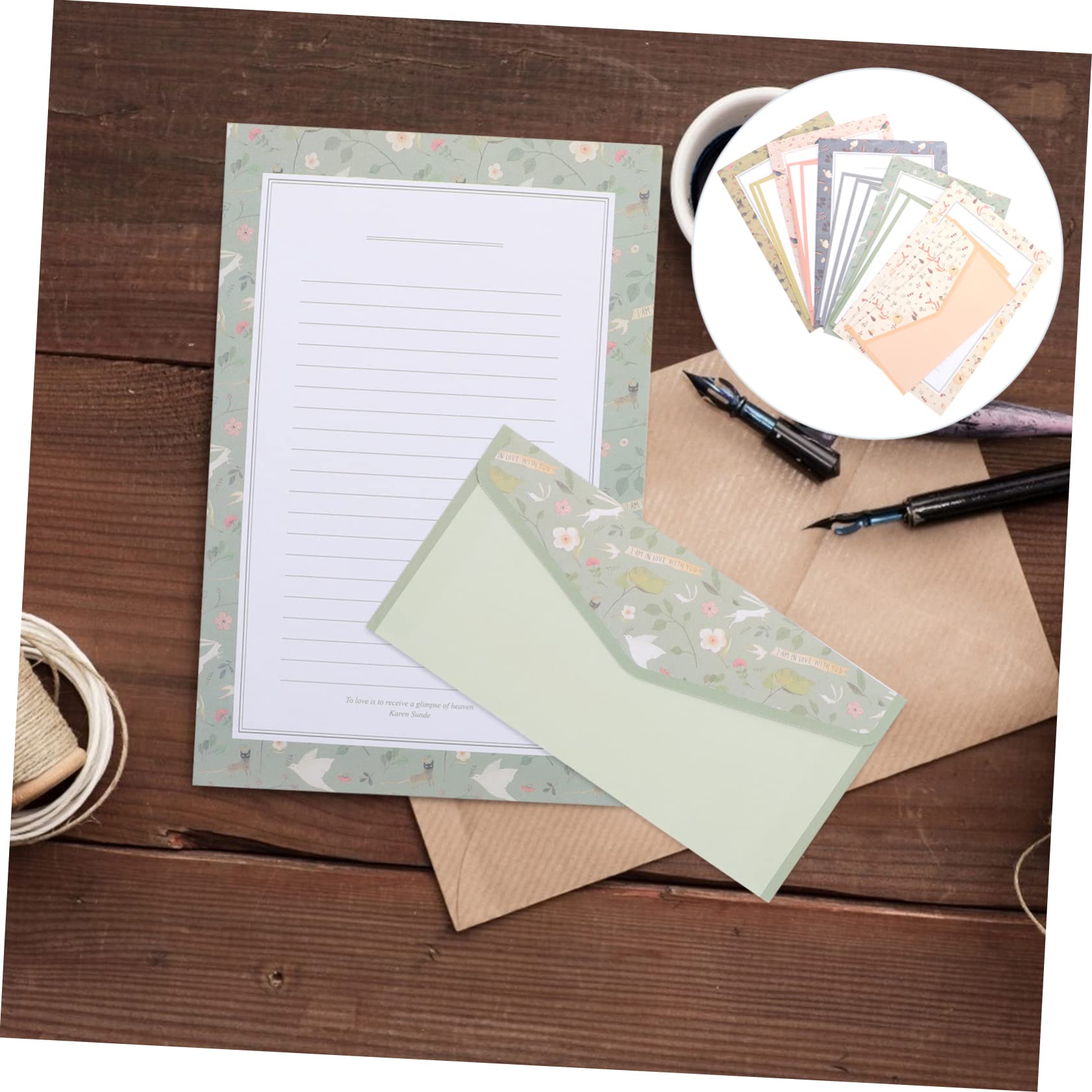 Set de Papier à Lettre A5 Enveloppes Vintage Motif Floral Lot de 5 Ensembles