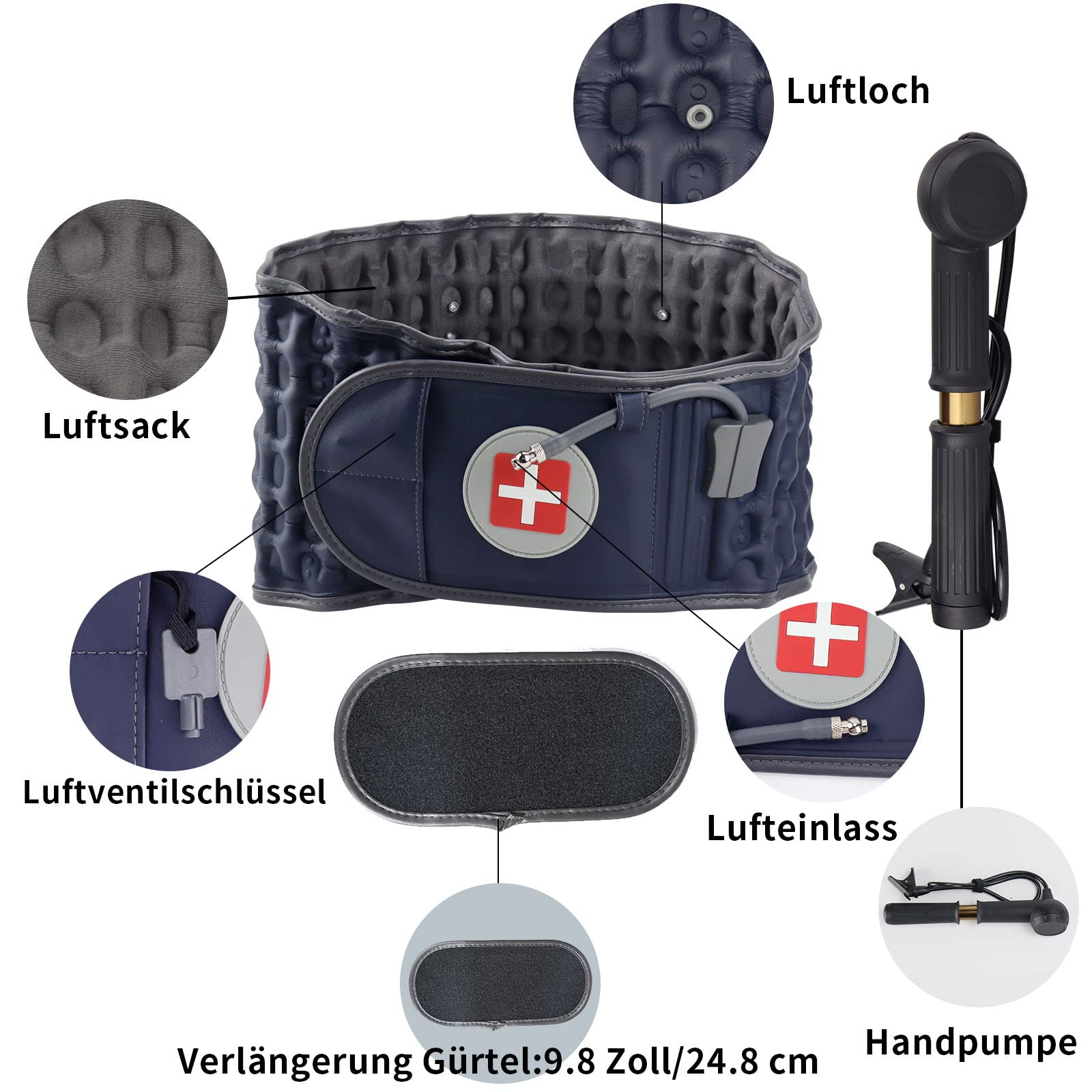 Dekompressions-Rückengürtel – Lendenwirbelstützgürtel für Männer und Frauen, Schmerzlinderung im unteren Rücken, Rückentraktionsgerät, passend für Taillenumfang 74-124 cm (Blau)