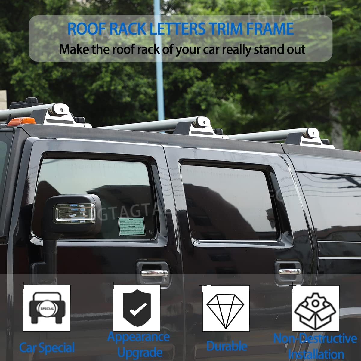 Roof Rack Trim Cover Compatible with Hummer H2 2003-2009, Roof Luggage Rack Letter Trim Frame, Car Roof Rail Inserts Trim Frame Cover, Chrome Silver, 12 PCS