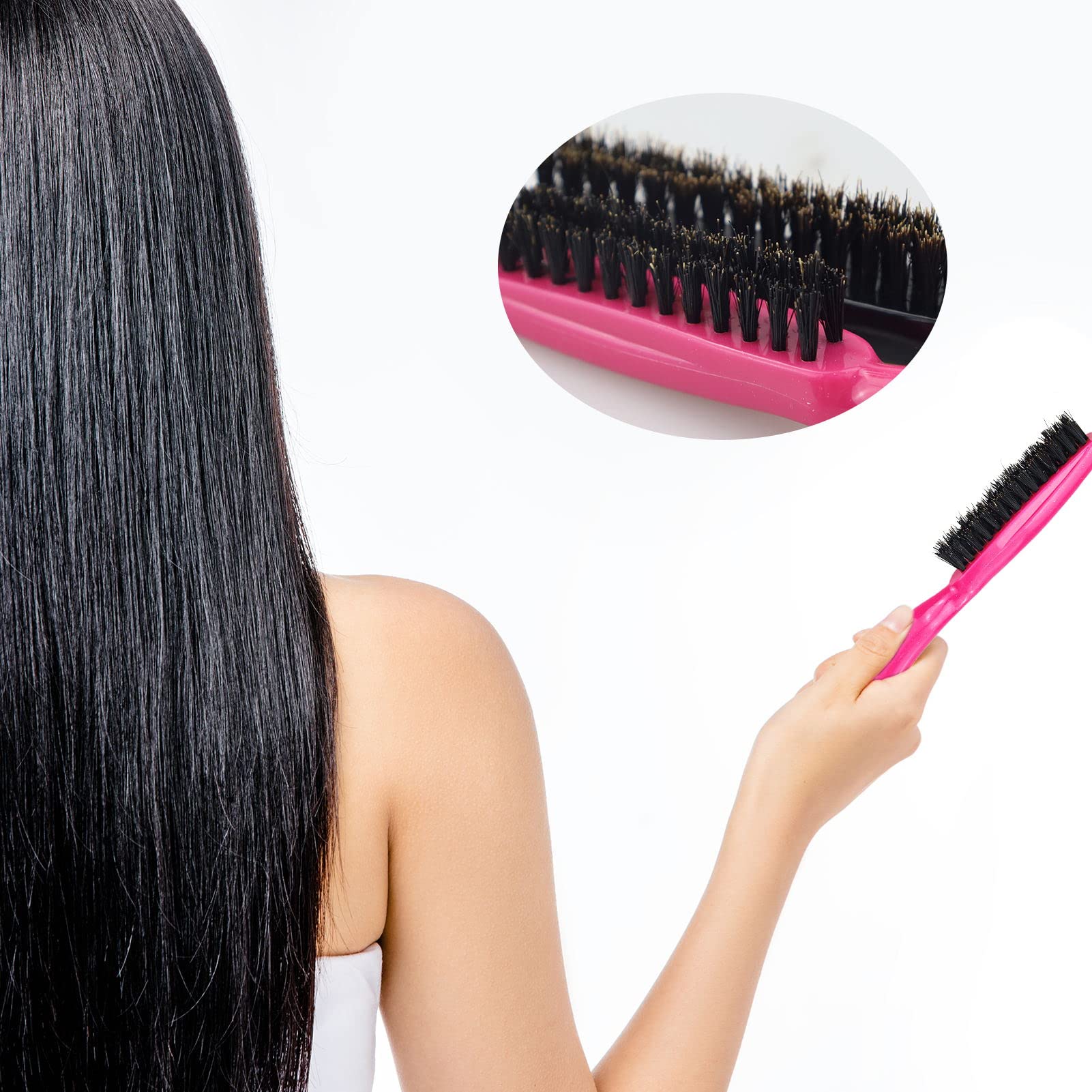 3 Pcs Hair Brush,Slick Back Hair Brush,Slick Back Brush Bristle Hair Brush Teasing Hair Brush Back Slicking Combing Brushes for Women for Scalp Massage,Straight or Curly Hair,Black & Rose Red & Blue - Image 4