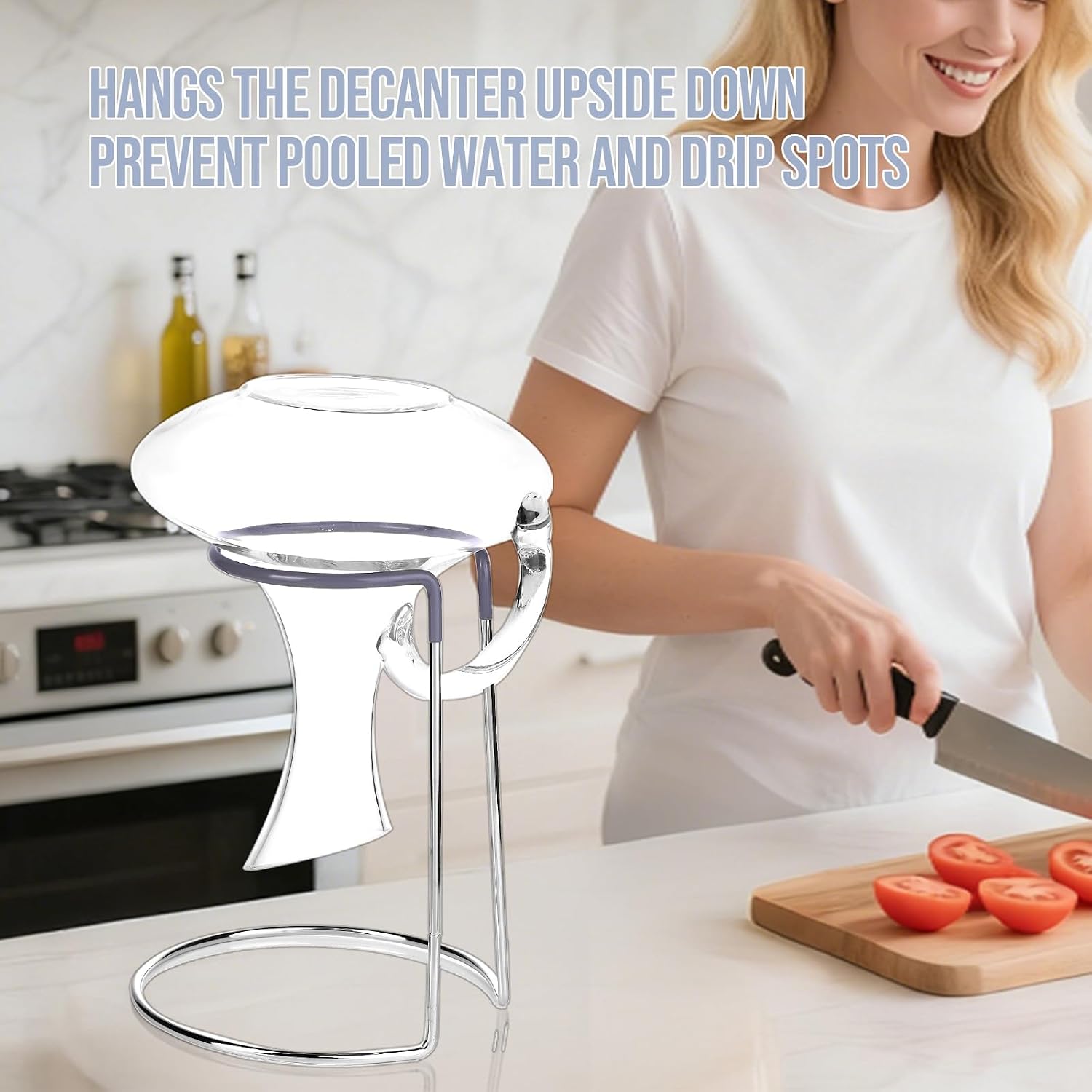 Wine Decanter Drying Stand with Rubber Coated Top to Prevent Scratches, Wine Decanter Drying Rack for Standard and Large size,Decanter and Wine Glass NOT Included (Grey Drying Rack)