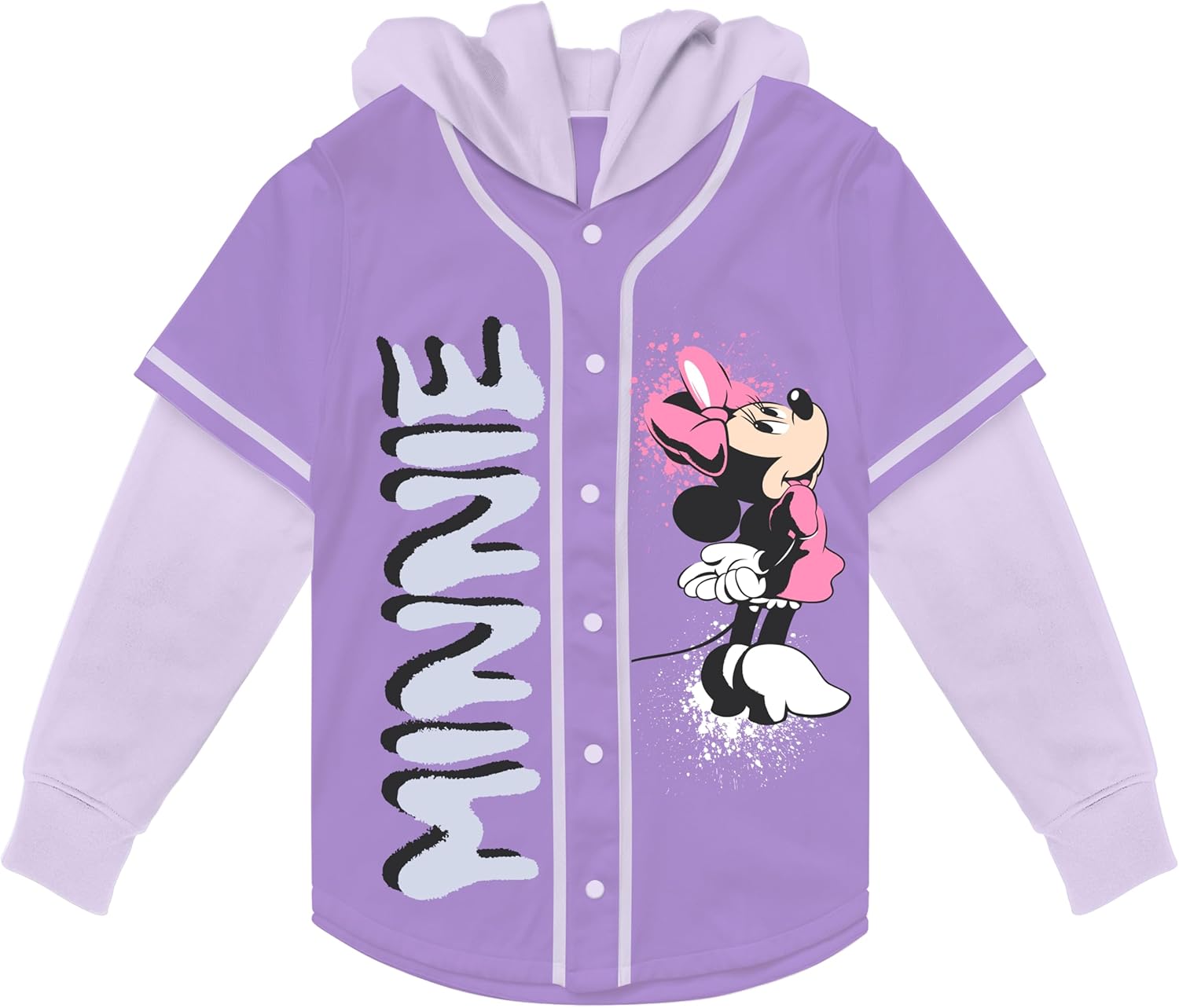 Disney Girls Disney Minnie Mouse Girls 4-16 Hooded Baseball Jersey with Long Sleeve Twofer