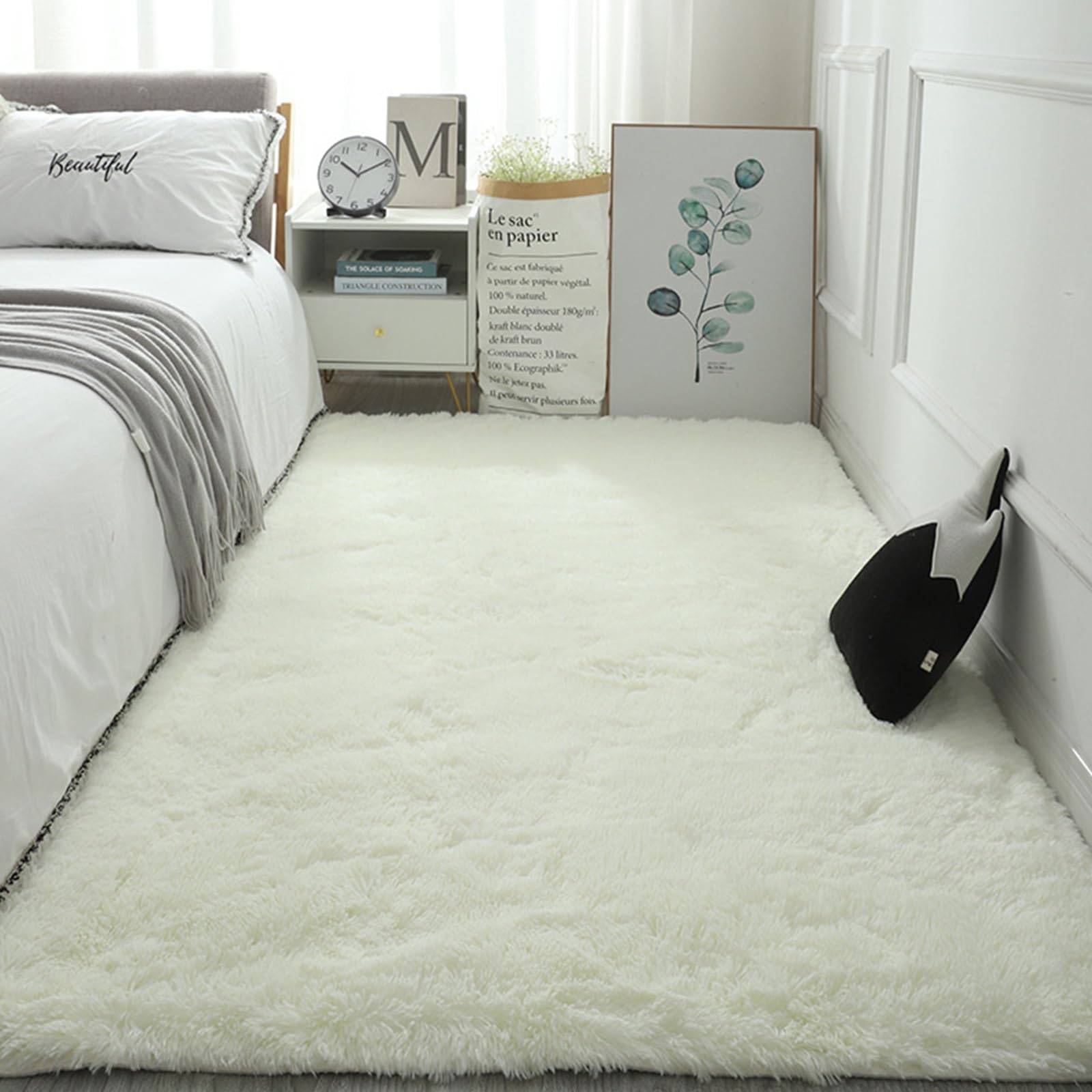 Tapis de luxe en fausse fourrure blanche moelleuse de grand format 295x155