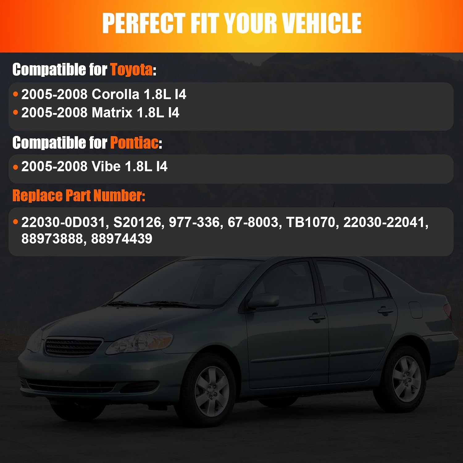 2005-2008 Electronic Throttle Body Compatible for Toyota Corolla Matrix Pontiac Vibe 2005 2006 2007 2008 1.8L L4 Replaces 22030-0D031 22030-22041 TB1070