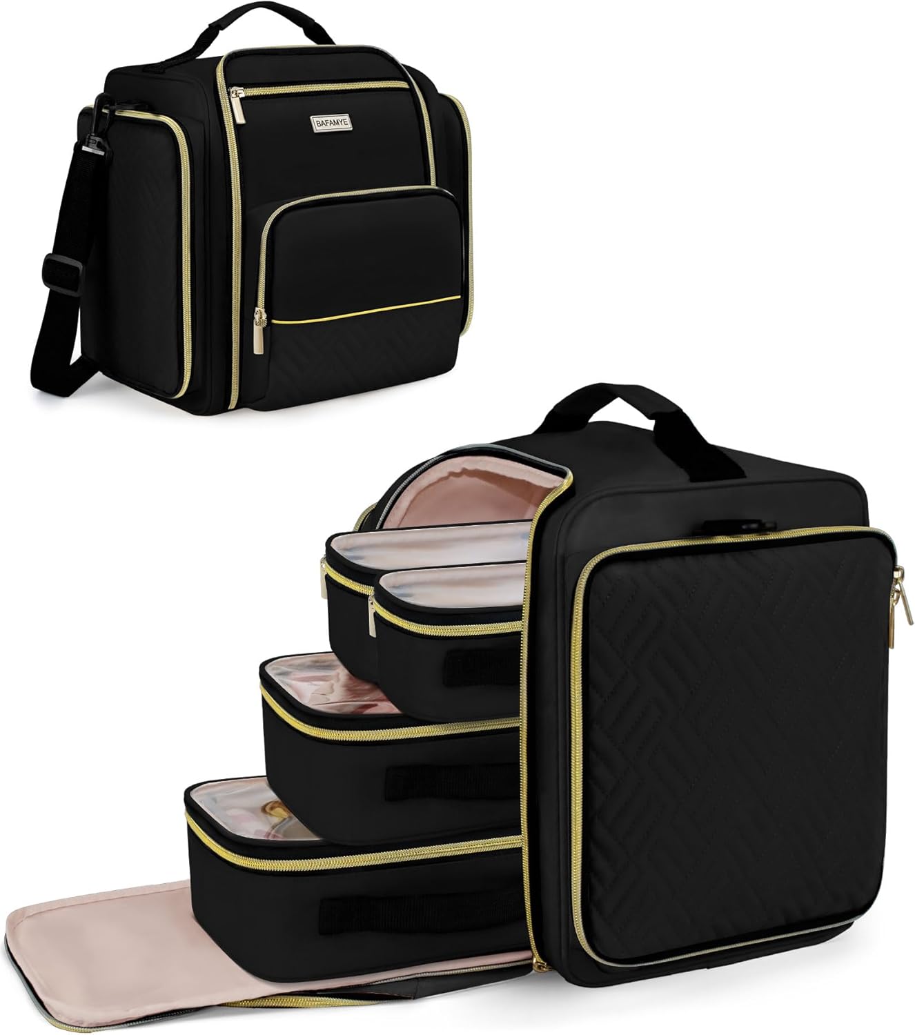 Large Travel Makeup Bag – Cosmetic Organizer with 4 Removable Inner Pockets, Multi-functional Toiletry Bag for Accessories & Brushes, Women’s Beauty Case, Black