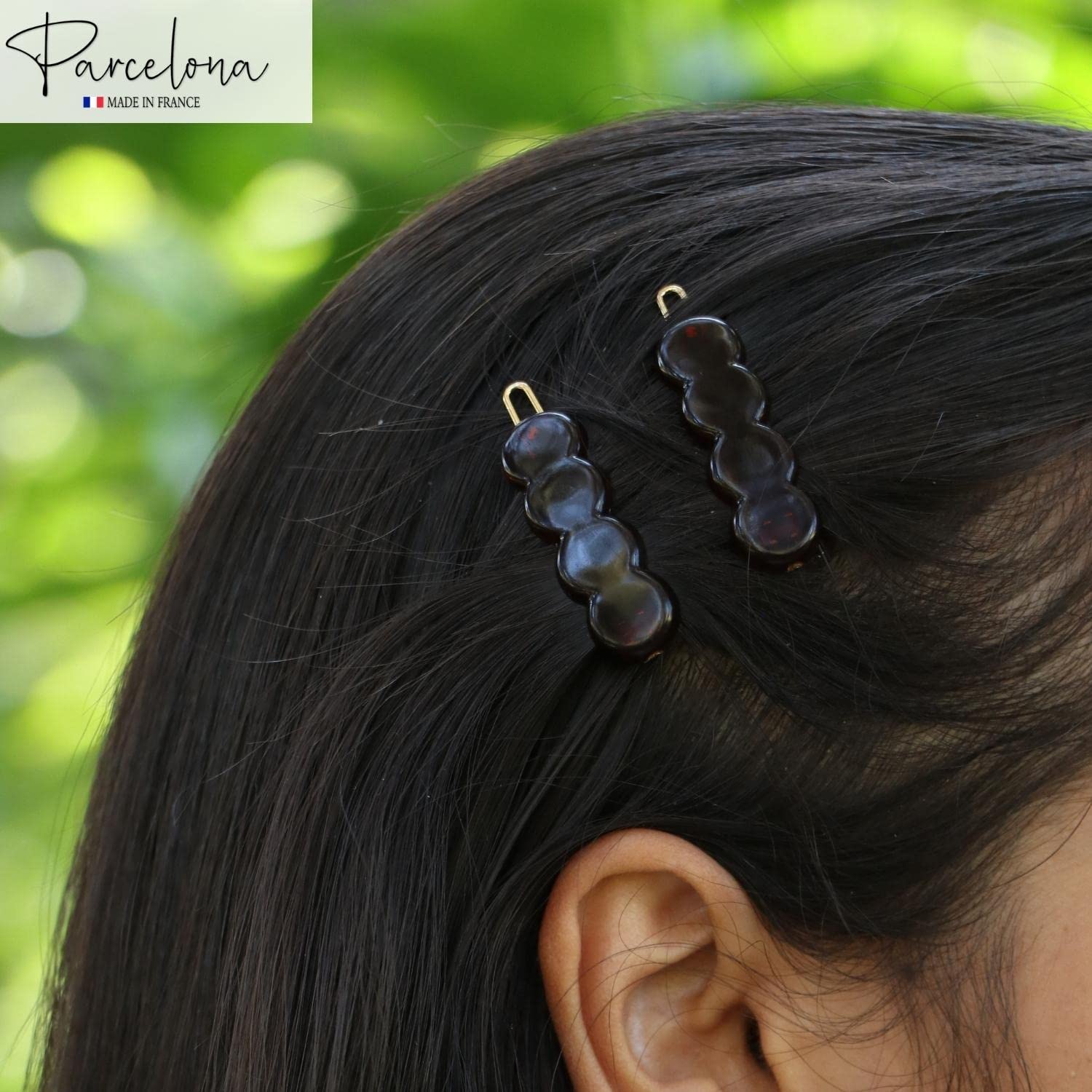 Parcelona French Circle Scallop Tortoise Shell Brown Small 1 1/2” Celluloid Set of 4 Side Slide In Hair Clip Barrettes for Women and Girls - Image 2