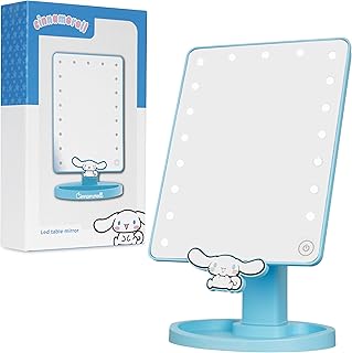 Get Trend Hello Kitty Cinnamoroll Girls Vanity Makeup Mirror with Lights, Battery Operated Sanrio LED Travel & Desk Mirror with Trinket Tray, Gifts for Women, Teens (Blue Cinnamoroll)