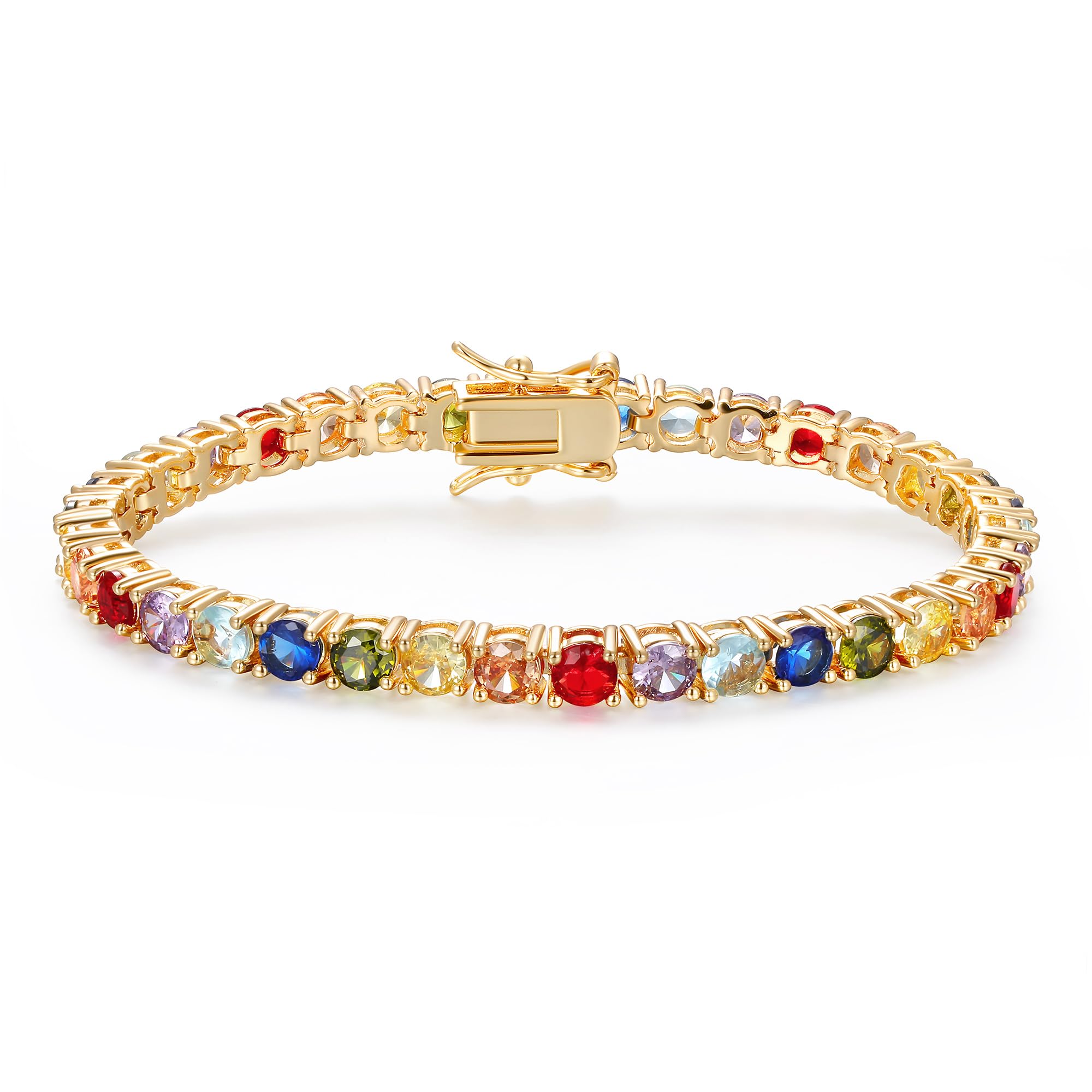 MDFUN Multi-Color 5A+ Cubic Zirconia Tennis Bracelet for Women18K White/Yellow Gold Plated 2/3/4MM Round/Square CZ Trendy Stacking Bracelets Gifts for Mom Wife 6-8.5 Inches