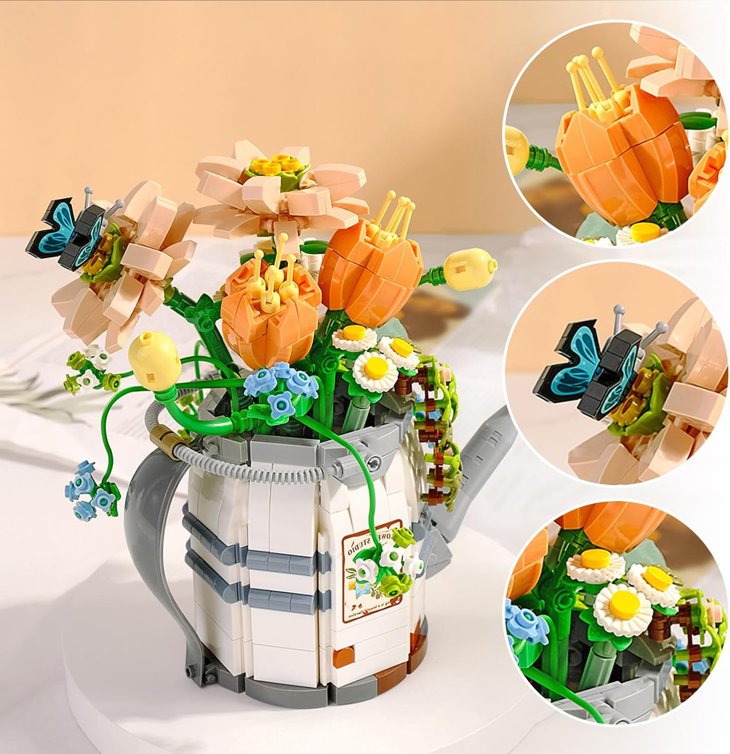 MEIEST Mini Building Blocks Watering Pot Bonsai Plant Model Set,Creative DIY Simulation Particle Flower Succulent Botanical Collection Construction Building Bricks Toy,Home Decor