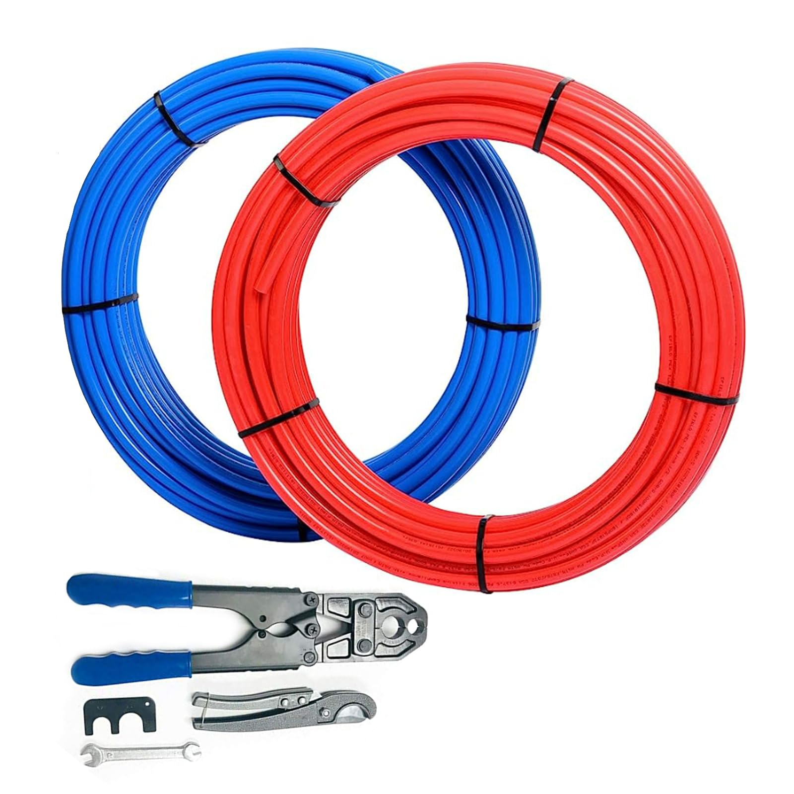 Rura PEX-B 3/4 cala, 2 rolki i czerwona, każda o długości 100 stóp (200 stóp), z zaciskarką Pex Cinch Clamp i stalowym obcinakiem do rur, do zastosowań w instalacjach wody pitnej i grzewczych