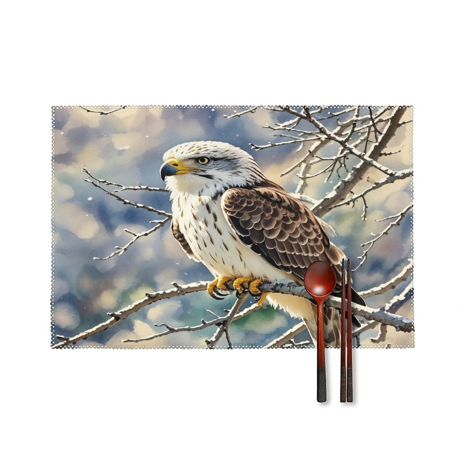 Hawk Placemats Set of 6 Heat Resistant Non-Slip Place Mats Washable Wipeable Table Mats Elegant Farmhouse Placemat for Kitchen Dining Outdoor Party Table Decor
