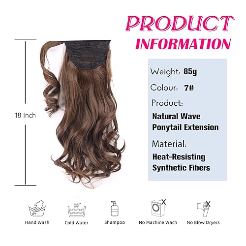 Miniatura 8 de Amir Hair Extensión de cabello sintético con cola de caballo rizada de 18 pulgadas, resistente al calor, extensiones de cabello largo con cola de
