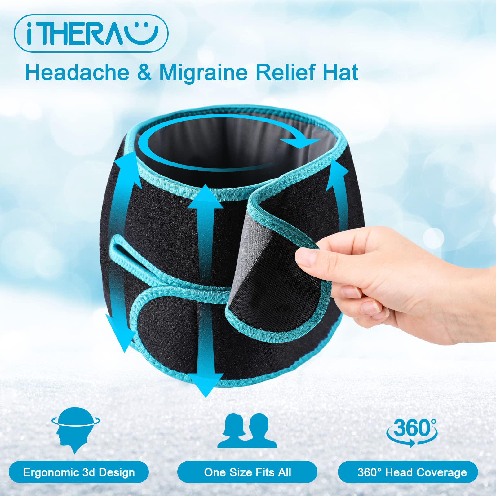 iTHERAU Migraine and Headache Relief Hat, Reusable Cold Compress