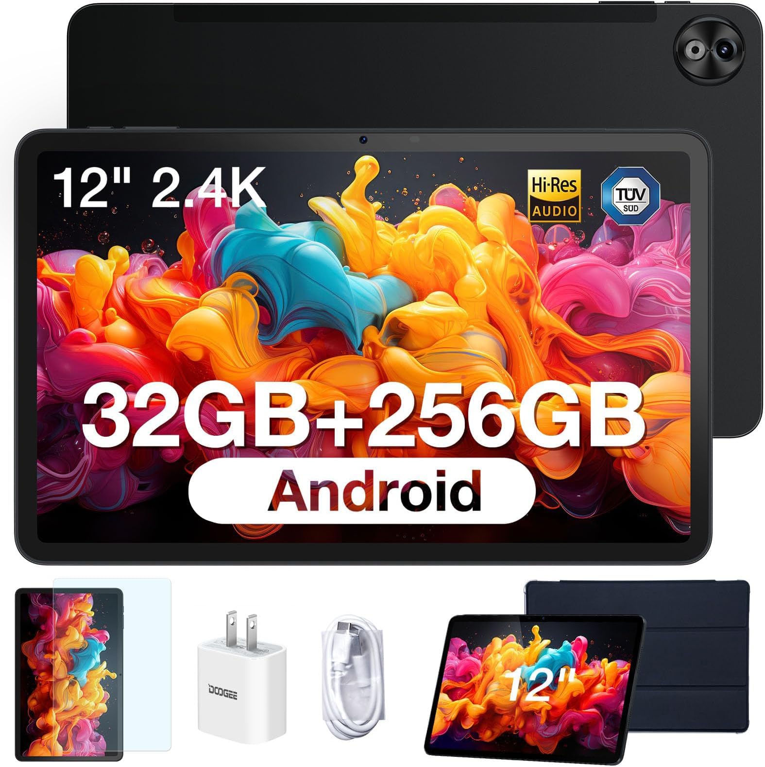 DOOGEE T20 Ultra 12 Inch Tablet, 10800mAh, 32GB+256GB ROM/2TB TF, Helio G99 Octa-Core Android Gaming, 2.4K Display, 16MP Camera, 4 Hi-Res Speakers, 5G WiFi/GMS/GPS/Widevine L1 - Black