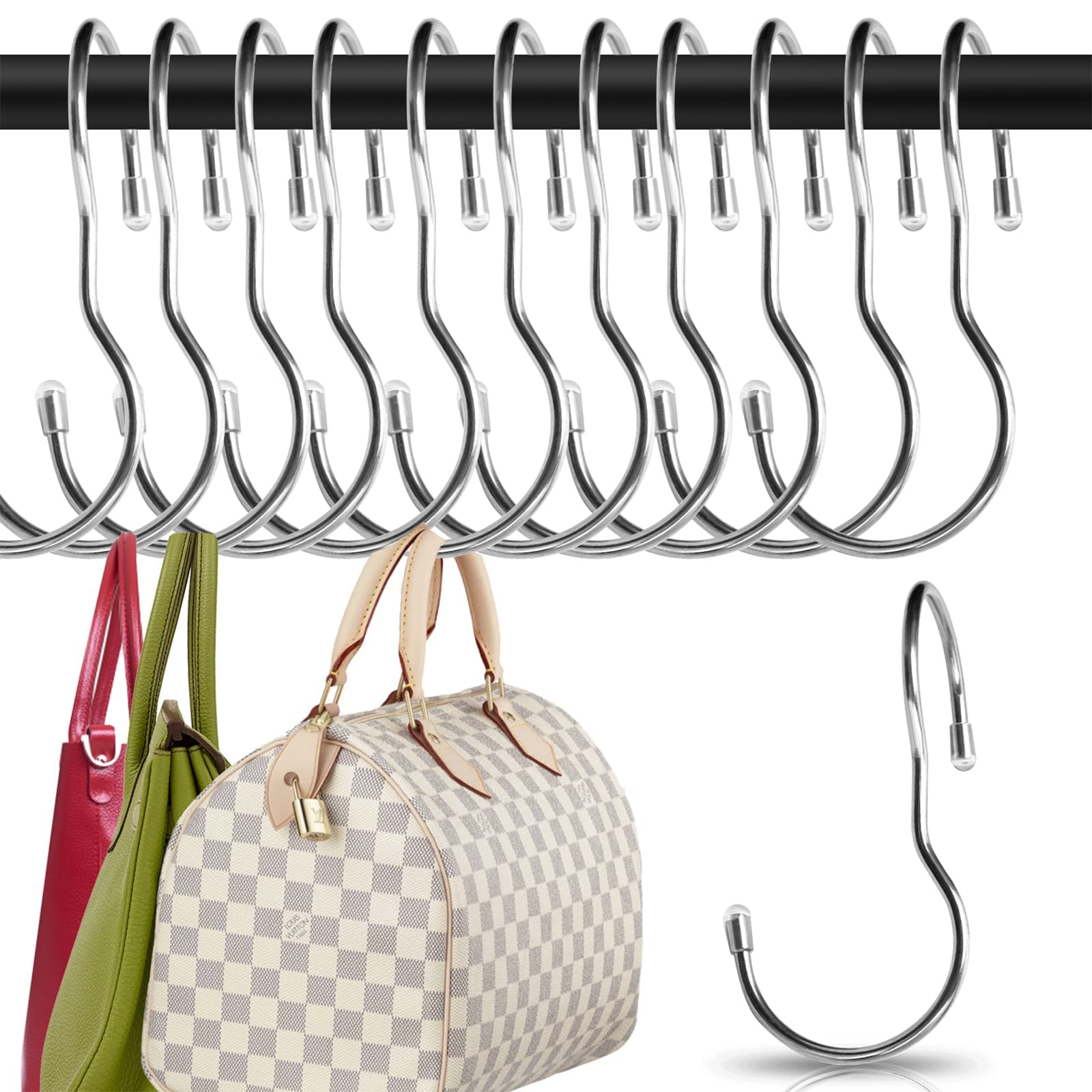 AzoneeAzonee Purse Hooks for Closet,Twist Design S Metal Hanger Hooks for Hanging Purses, Handbags, Belts, Scarves, Hats, Clothes, Pans and Pots Silver 24PCS