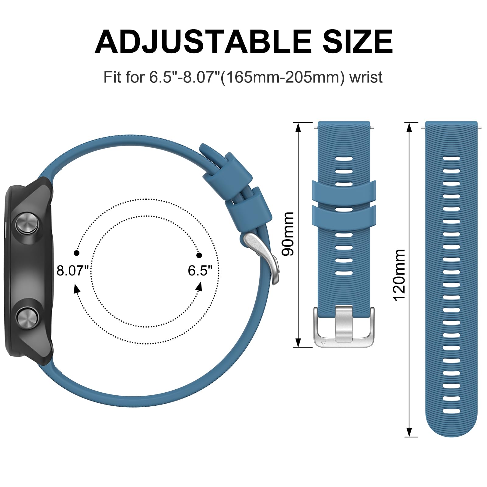 Strap for Garmin Forerunner 245 645, 20mm Width Replacement Silicone Watch Bands for Garmin Forerunner 55/158/245 Music/645 Music - Image 4