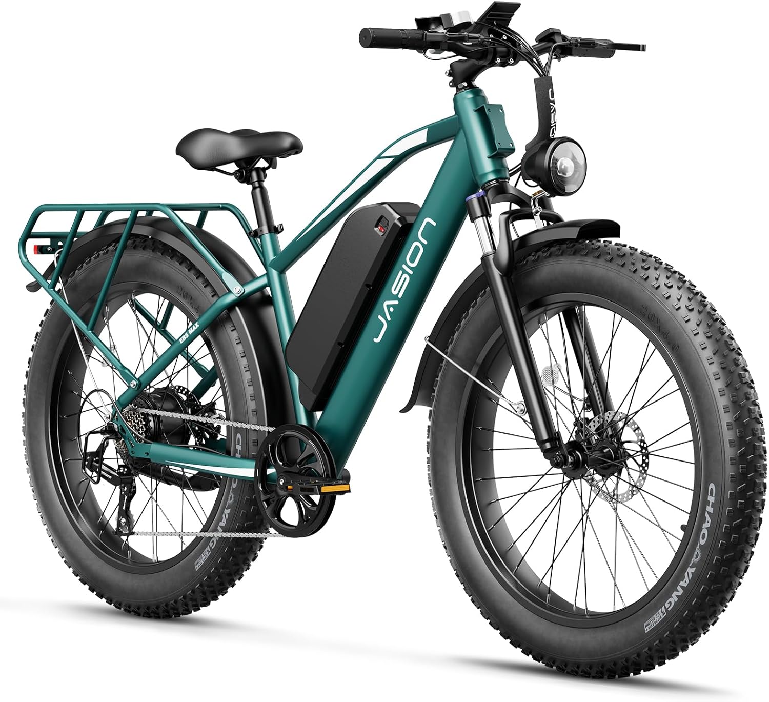 Jasion EB5 MAX Electric Bike for Adults with 1500W Peak Motor, 48V 15Ah (720Wh) Battery Electric Mountain Bike, 26'' x 4'' Fat Tire Ebike, 28+MPH Speed, Cruise Control, with Fenders, Rear Rack