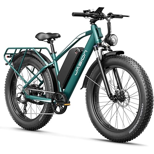 Jasion EB5 MAX Electric Bike for Adults with 1500W Peak Motor, 48V 15Ah (720Wh) Battery Electric Mountain Bike, 26'' x 4'' Fat Tire Ebike, 28+MPH Speed, Cruise Control, with Fenders, Rear Rack