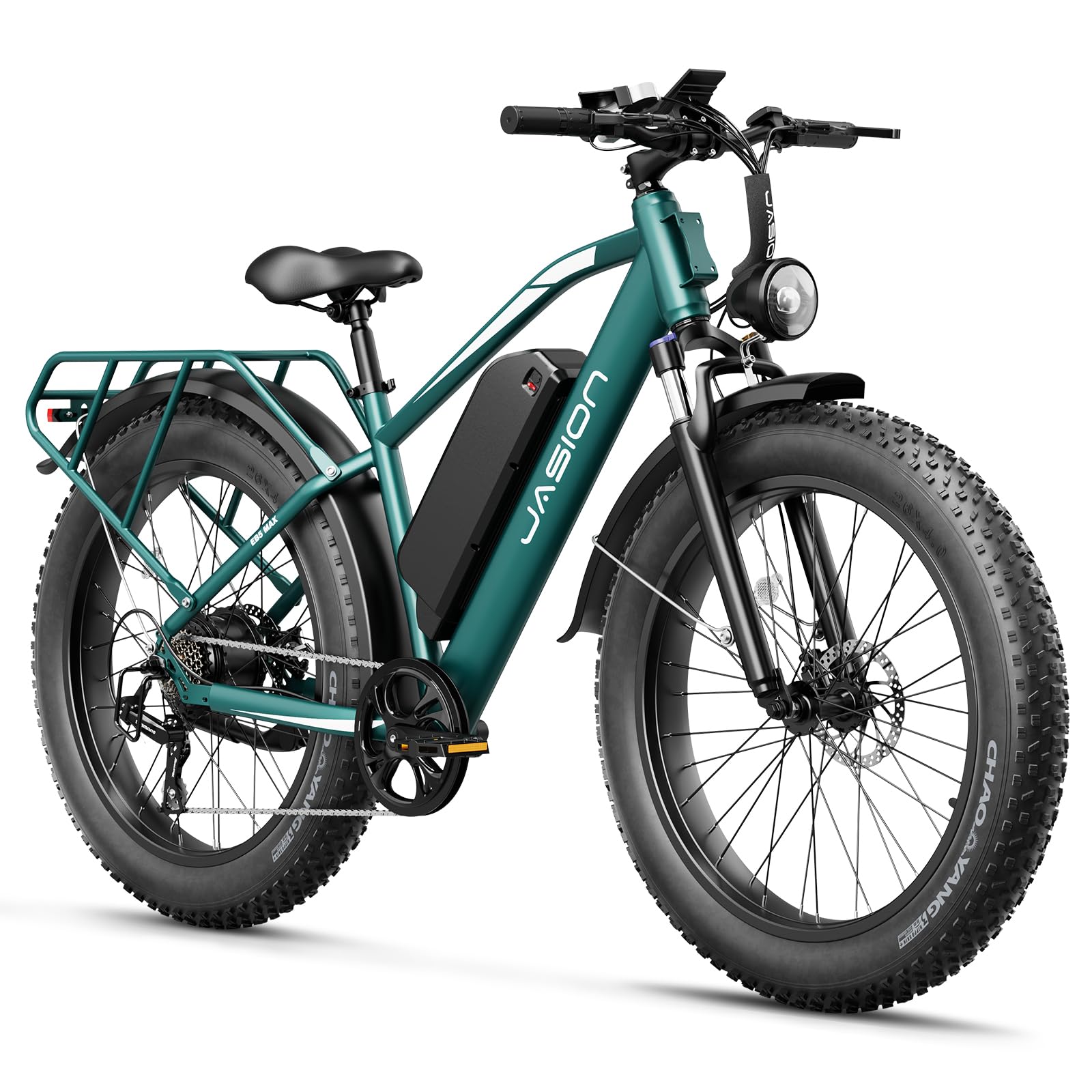 Jasion EB5 MAX Electric Bike for Adults with 1500W Peak Motor, 48V 15Ah (720Wh) Battery Electric Mountain Bike, 26'' x 4'' Fat Tire Ebike, 28+MPH Speed, Cruise Control, with Fenders, Rear Rack