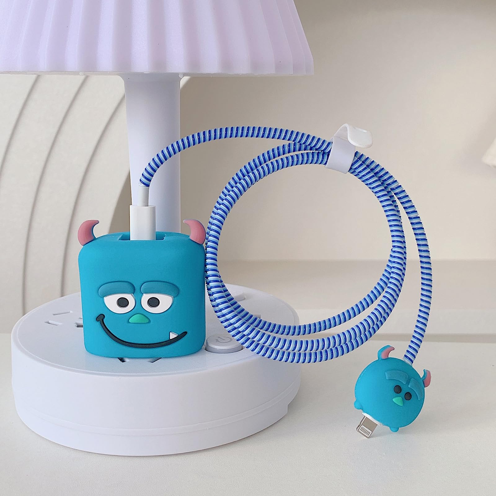 ZOSTLAND Cute Cartoon Blue Monster DIY Protector Data Cable 18W 20W USB Charger Line Earphone Wire Saver Organizer Compatible with iPhone 11 12 13 14 15 Pro Max (Blue Monster)