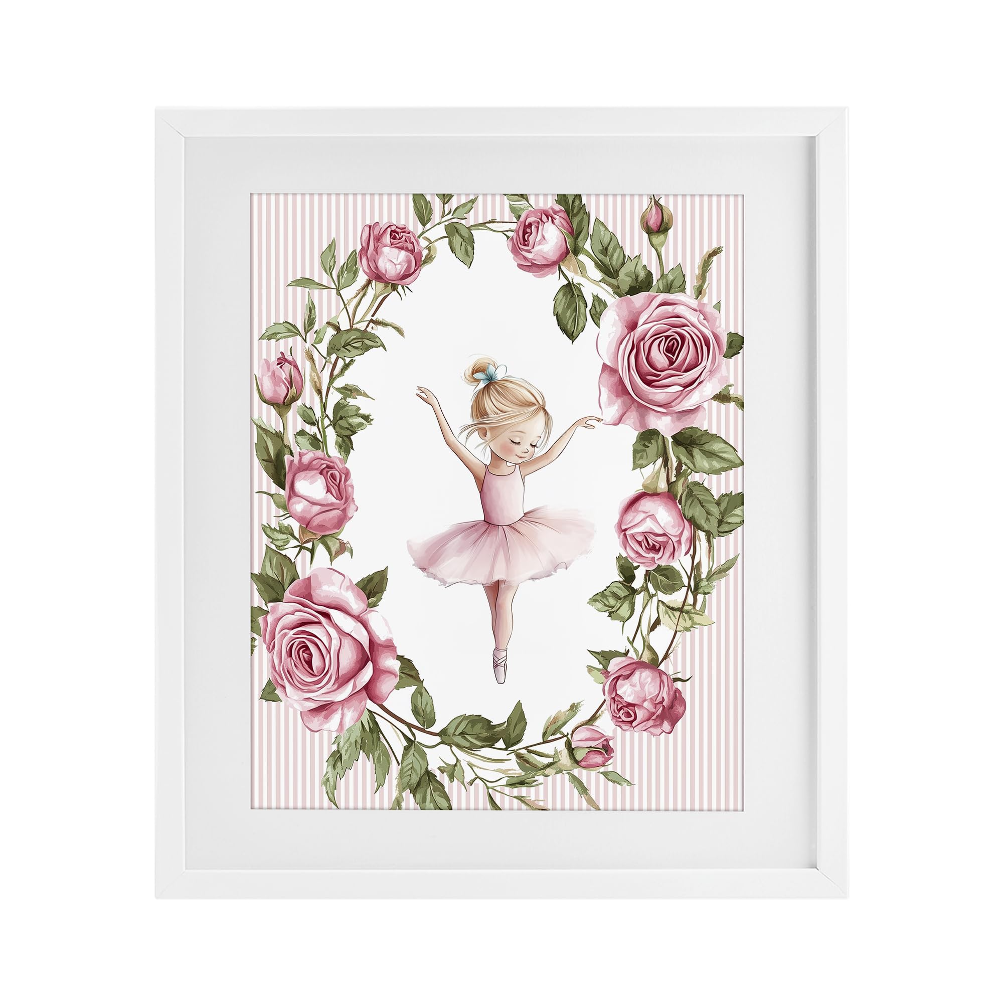 Stupell Industries Coastal White (Textured) Little Rose Dance Nursery Ballet, 17 X 21 Inch Framed Print Under Glass