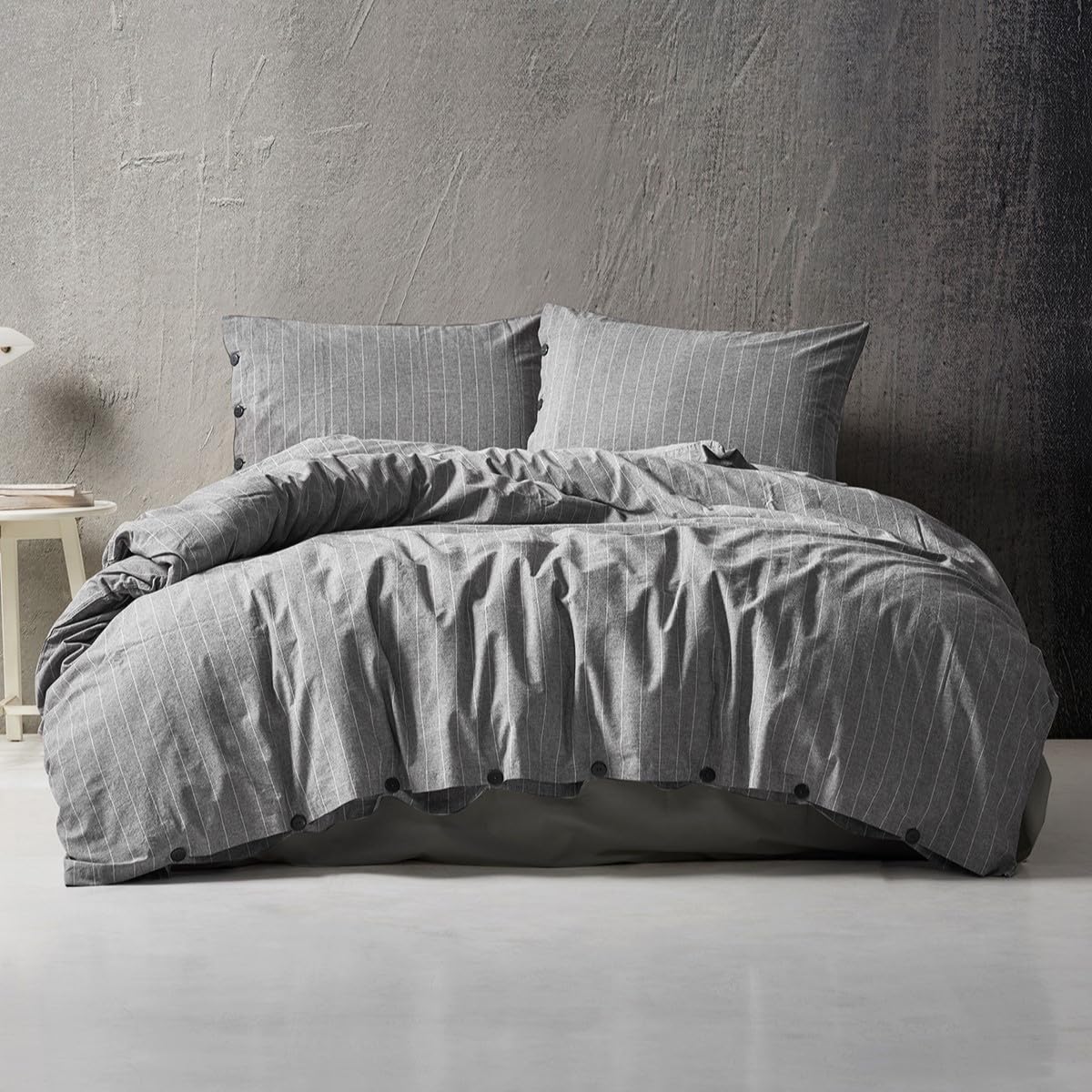 Housse de couette coton lavé respirante et thermorégulatrice pour un sommeil réparateur