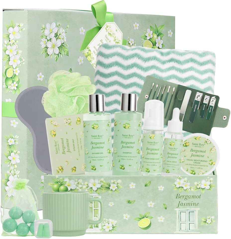 30 Pcs Spa Gifts for Women & Men, Bergamot Jasmine Bath & Body Gift Basket, Self-Care Relaxation Set, Face Skin Care Kit, Home Spa Gift, Birthday, Christmas, Mother&#x27;s Day, Anniversary, Cup spa kit