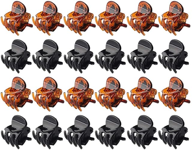 kuou 24 Pcs Small Mini Hair Claw Clips, Plastic Mini Hair Claw Clip Pins Clamps Mini Hair Jaw Clips Hair for Girls and Women with a Box(BlackBrown)