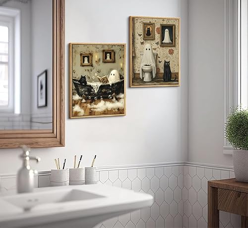 Miniatura 6 de 2 piezas divertidas de fantasmas para baño, arte de pared de fantasma espeluznante en el inodoro, decoración de pared de espectro gótico y lindo