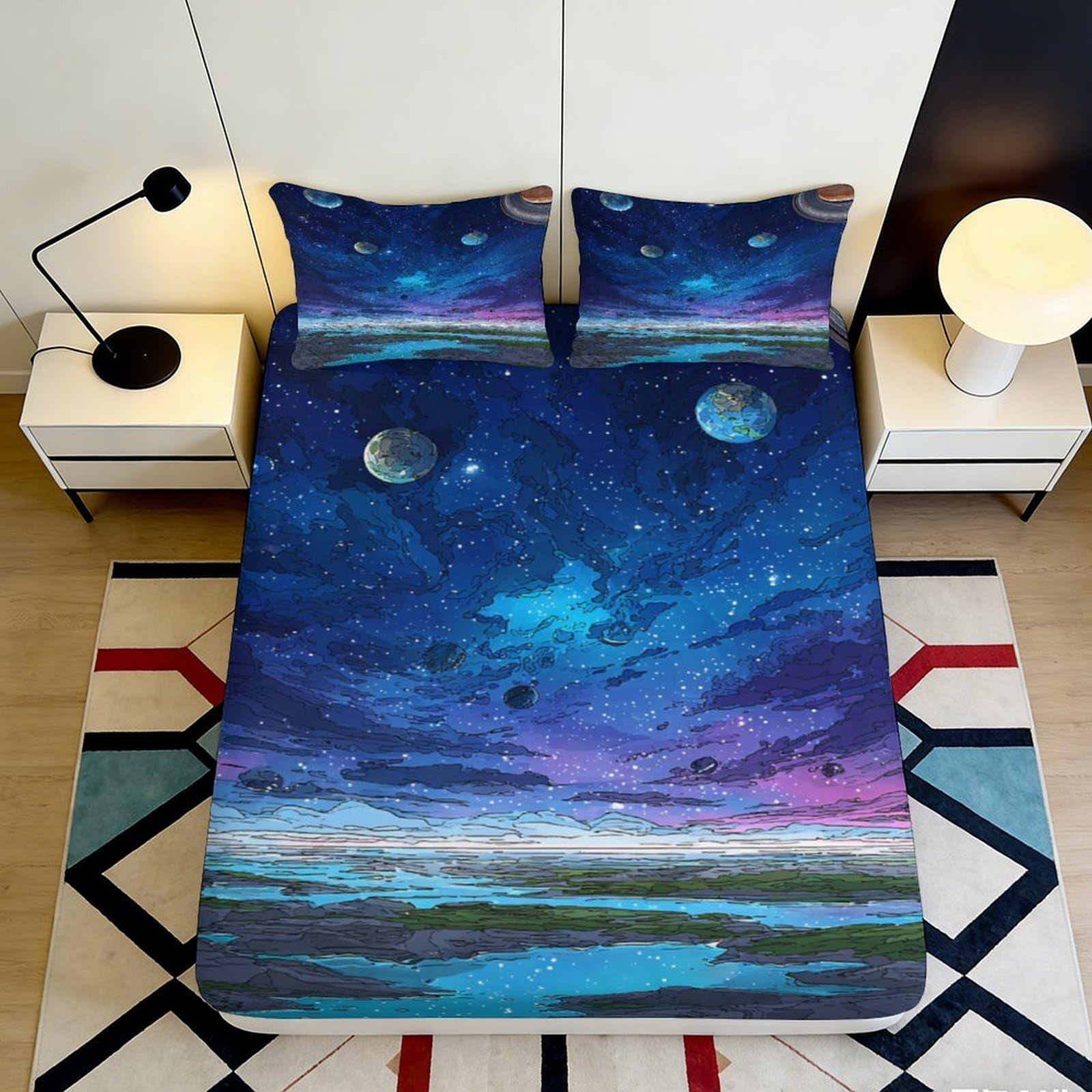Pnayamiorkfel Style-10 3D Printed Galaxy Starry Sky Fitted Sheet Microfiber Soft Decor Cosmic Nebula Mattress Cover Bedroom Dorm 90X200x25cm